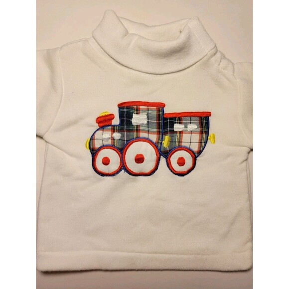 Baby Tiny Tots Originals 12M Red Green Overalls Bibs Train Vintage Turtleneck - Picture 11 of 16